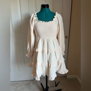 INGRID SMOCKED MINI DRESS Ivory